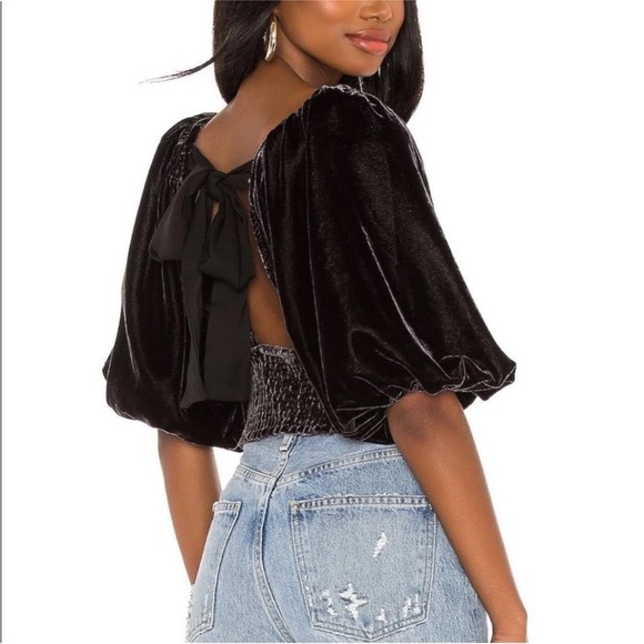 NWT Free People Marie Velour Velvet Crop Puff Sleeve Tie Back Top S - Picture 3 of 3
